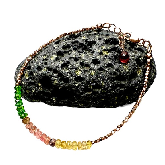 Natural Rainbow Tourmaline Bracelet Karen Hill Tribe Rose Gold Vermeil Beads - Picture 3 of 8
